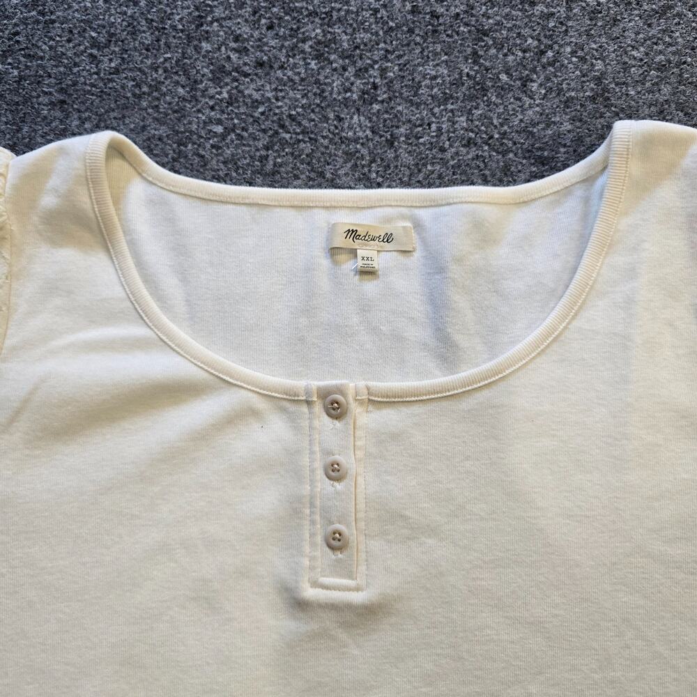 Madewell Top Womens Size XXL White Henley Puff Sleeves Round Neck Capsule Casual - Picture 2 of 9